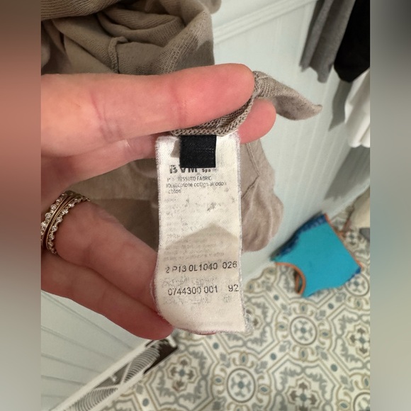 LES COPAINS BVM SPA 100% Cotton Gauze Flowy Taupe Short Sleeve V Neck Size M - Picture 5 of 7